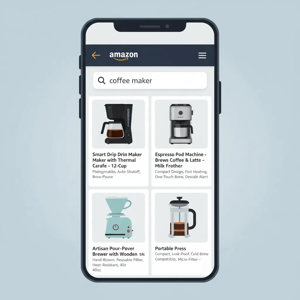 Amazon mobile search result showing a 75-character title with the Item Highlights line beneath it