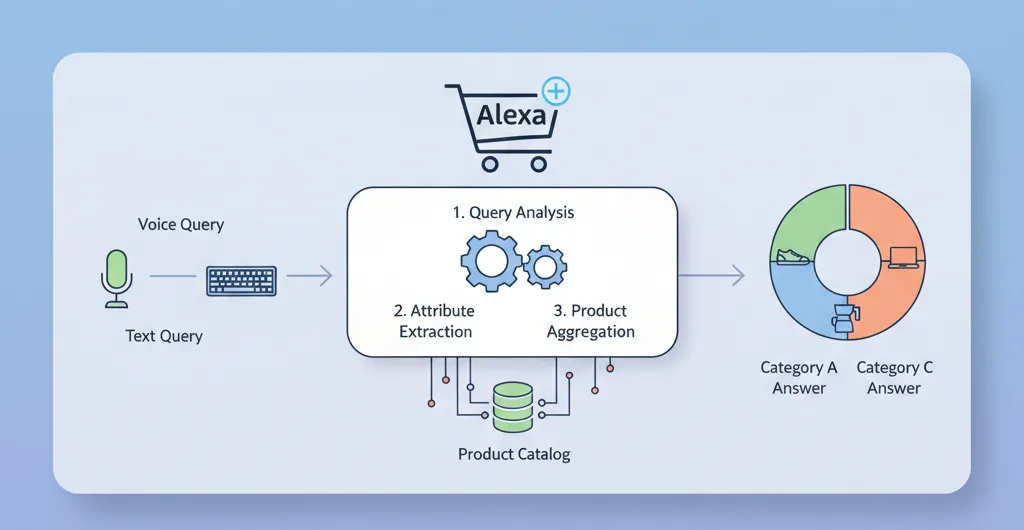 Diagram of Amazon Alexa for Shopping's three-stage product discovery
