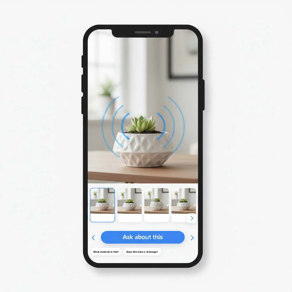 Amazon Lens Live scanning a ceramic planter with a swipeable product match carousel